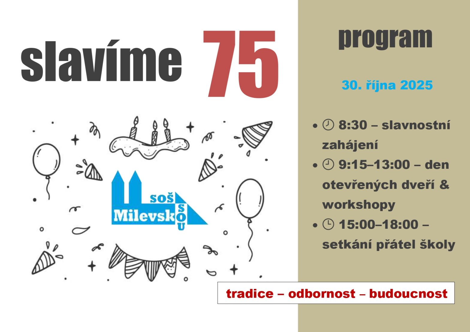 Den otevřených dveří & 75 let naší školy – oslavte to s námi!